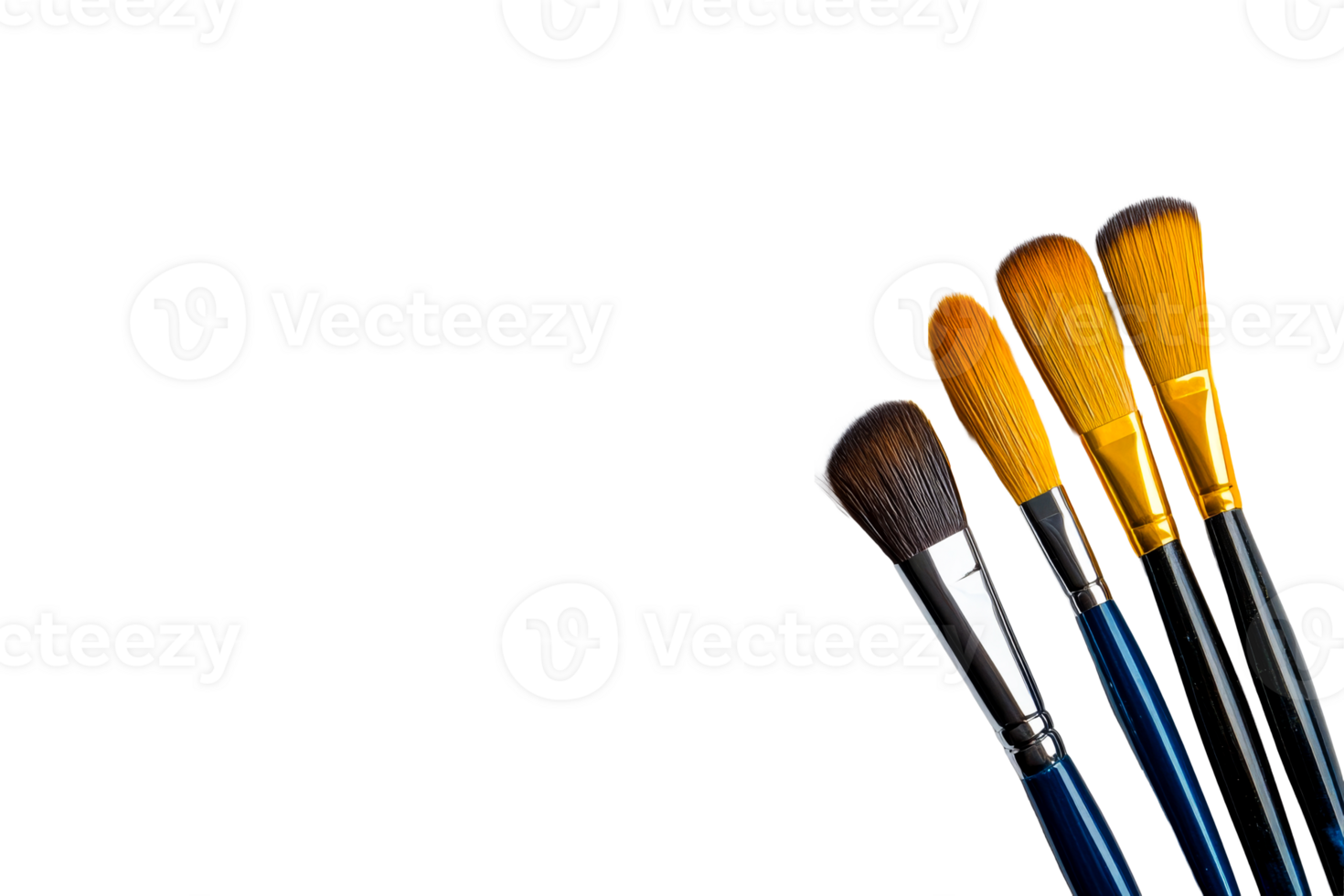 Variety of artistic paintbrushes with blue handles, cut out transparent png