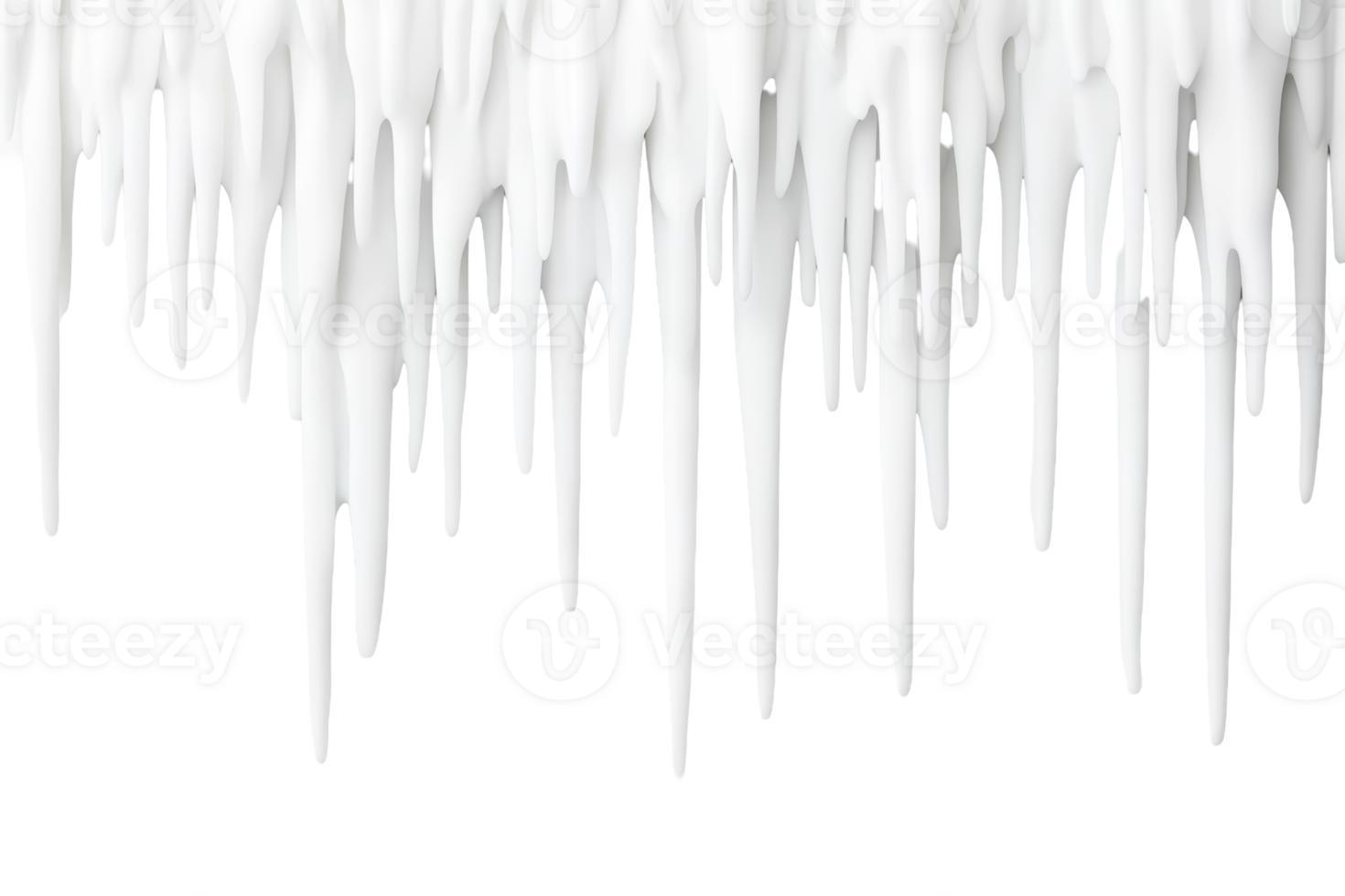 Realistic white icicles hang down, cut out transparent png