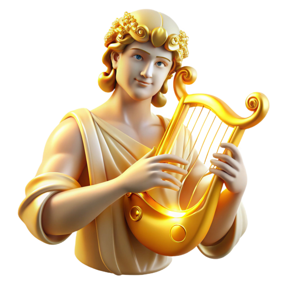 wonderful classic A radiant Apollo playing a golden lyre, surrounded by muses, bright and airy lighting, Renaissance style high resolution png