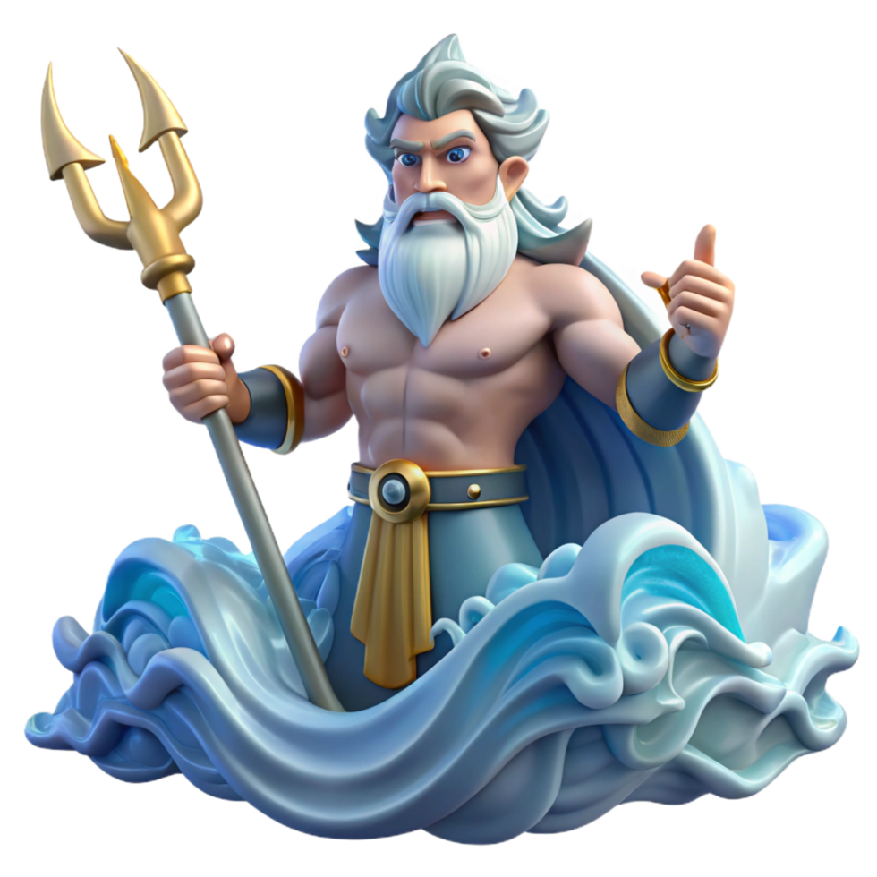 elegant rustic A powerful Poseidon commanding the waves, trident in hand, stormy ocean lighting, Romantic style high resolution png