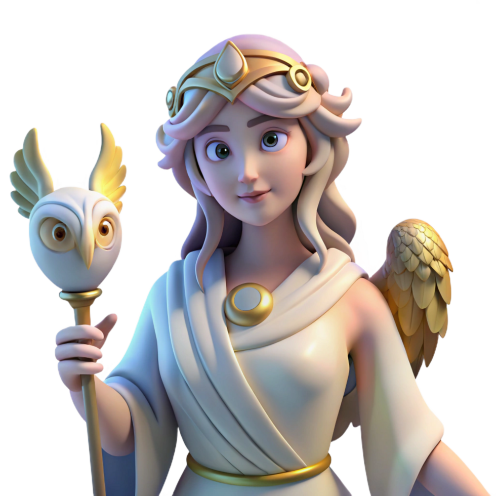stunning classic A wise Athena holding an owl, radiating wisdom, soft and ethereal lighting, Greek pottery style genuine png