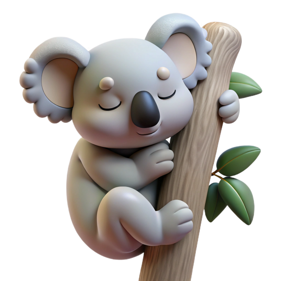 impressive modern A sleepy koala clinging to a eucalyptus tree, soft and fluffy fur, Australian outback setting high resolution png