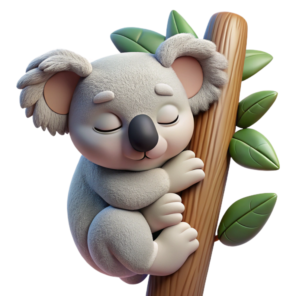 wonderful abstract A sleepy koala clinging to a eucalyptus tree, soft and fluffy fur, Australian outback setting 4K png