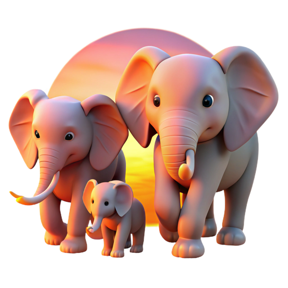 elegant abstract A family of elephants walking across the savanna, warm sunset lighting, family-friendly theme authentic png
