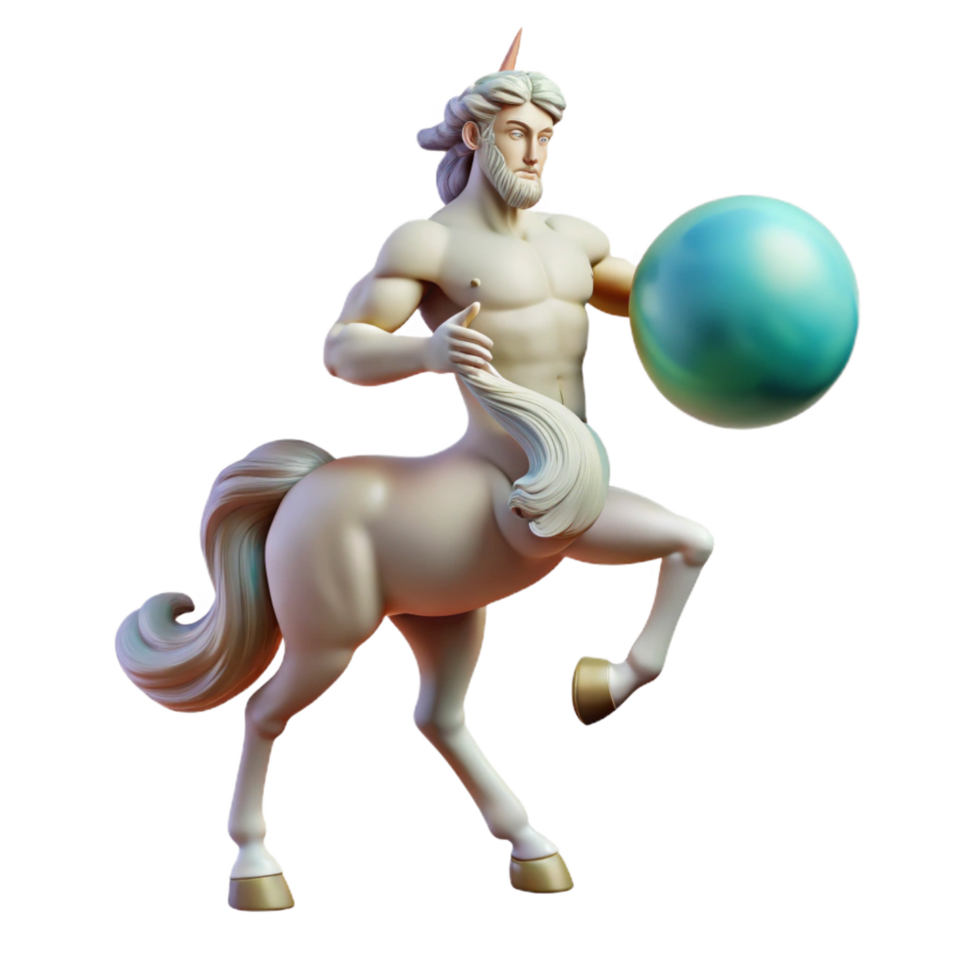 vibrant classic A wise centaur holding a celestial sphere, under a starry night sky. Neoclassical style high resolution png