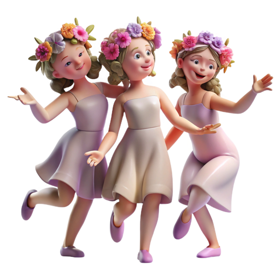 extraordinary modern A group of nymphs dancing in a sunlit meadow, adorned with flower crowns. Romantic style genuine png