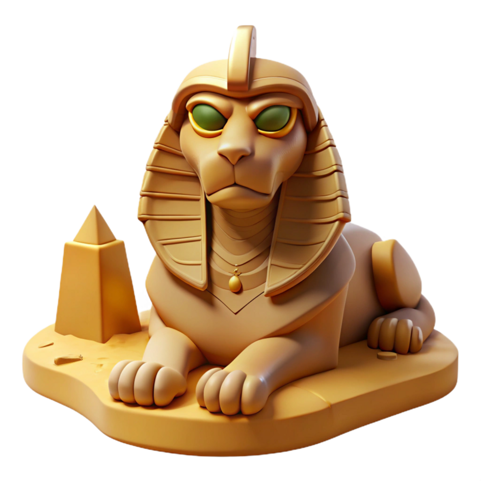 magnificent rustic A powerful sphinx with enigmatic eyes, sitting in the desert under the scorching midday sun. Egyptian Revival style high resolution png