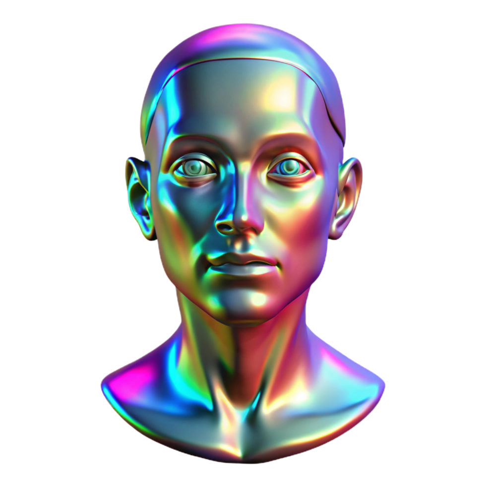 serene modern A holographic projection of a human face, glitching and distorting. Glitch art style, vibrant lighting 4K png