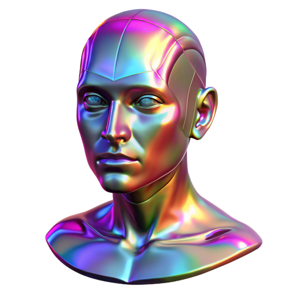 dramatic abstract A holographic projection of a human face, glitching and distorting. Glitch art style, vibrant lighting detailed png