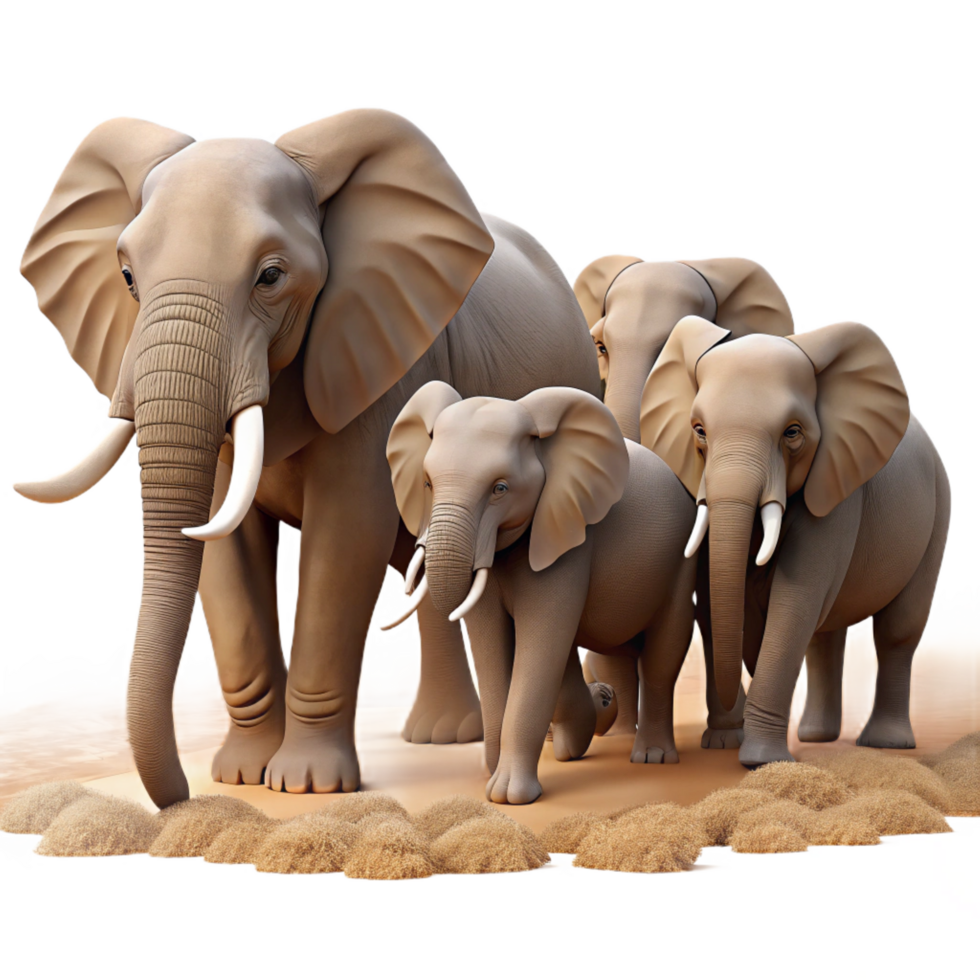 impressive modern A herd of elephants crossing a dusty plain, African savanna setting, photorealistic style high resolution png