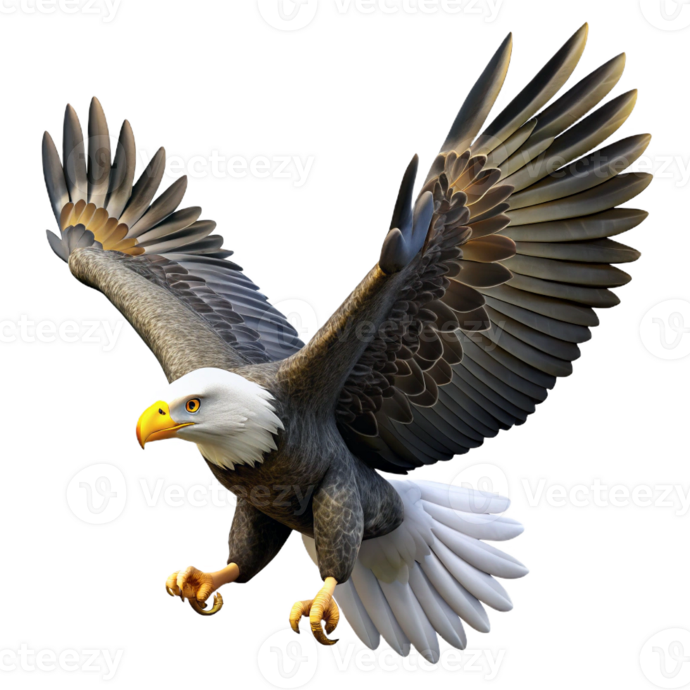 magnificent creative A majestic bald eagle soaring through the sky, its wings spread wide, in a powerful, realistic style 4K png
