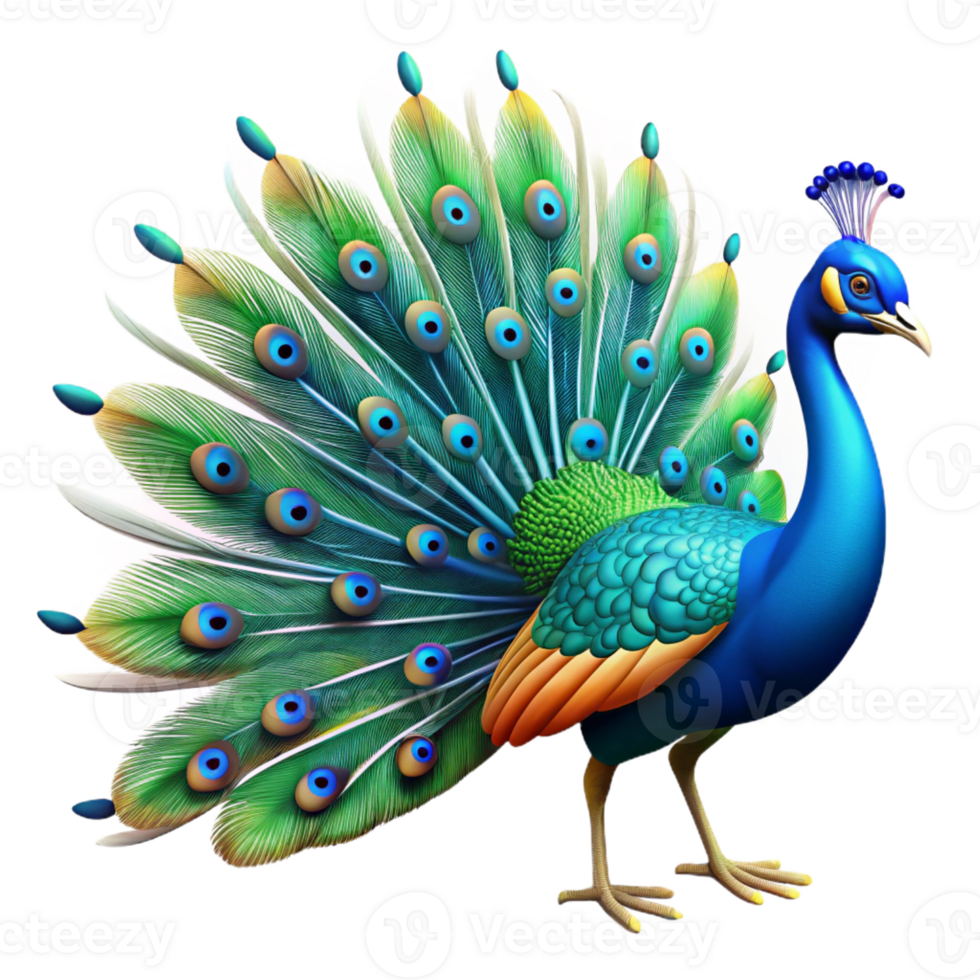 elegant minimalist A vibrant peacock displaying its elaborate tail feathers, in a stunning, photorealistic style premium png