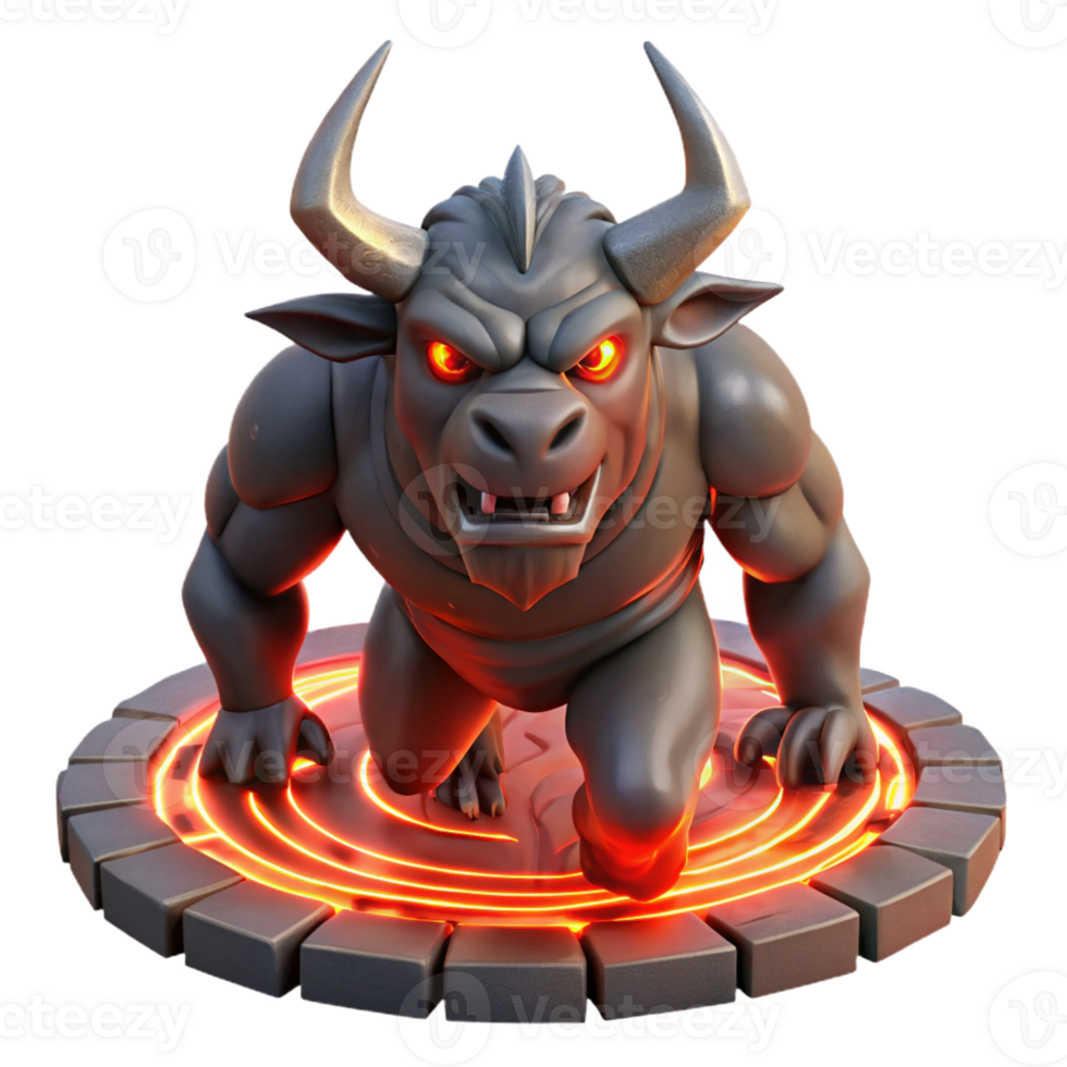 wonderful contemporary A fierce Minotaur with glowing red eyes, charging through a labyrinth of obsidian, dramatic backlighting, dark fantasy art style high quality png
