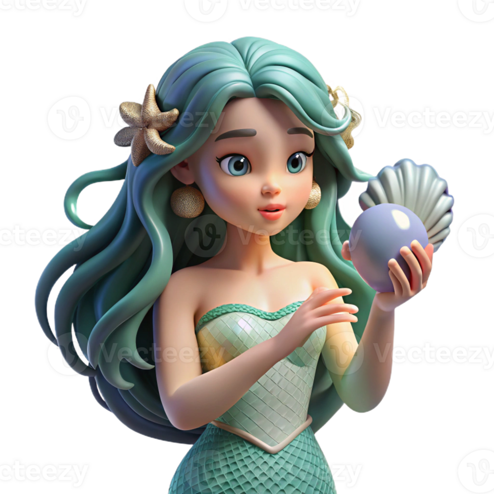 serene vintage A melancholic mermaid with scales of pearl and flowing seaweed hair, holding a shattered seashell, underwater lighting, pre-Raphaelite style professional png