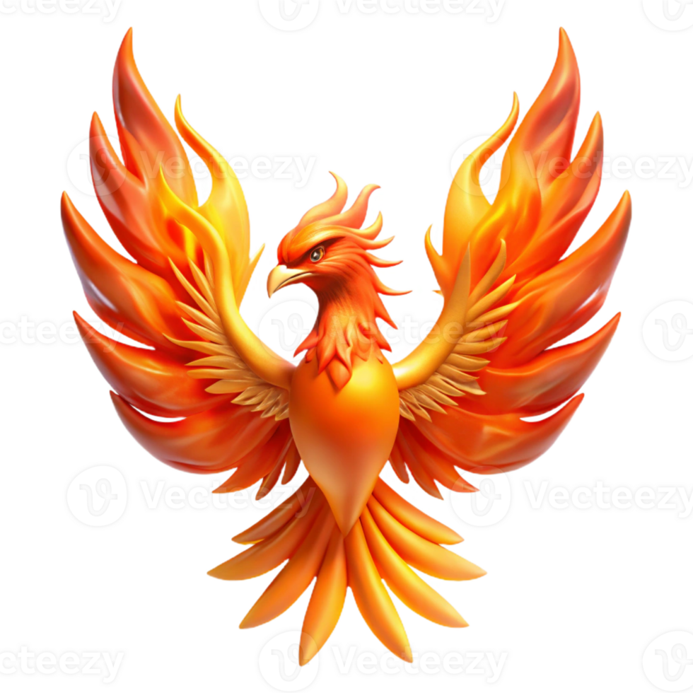impressive rustic A regal Phoenix engulfed in flames, rising from its ashes, vibrant orange and red lighting, Art Nouveau style 4K png