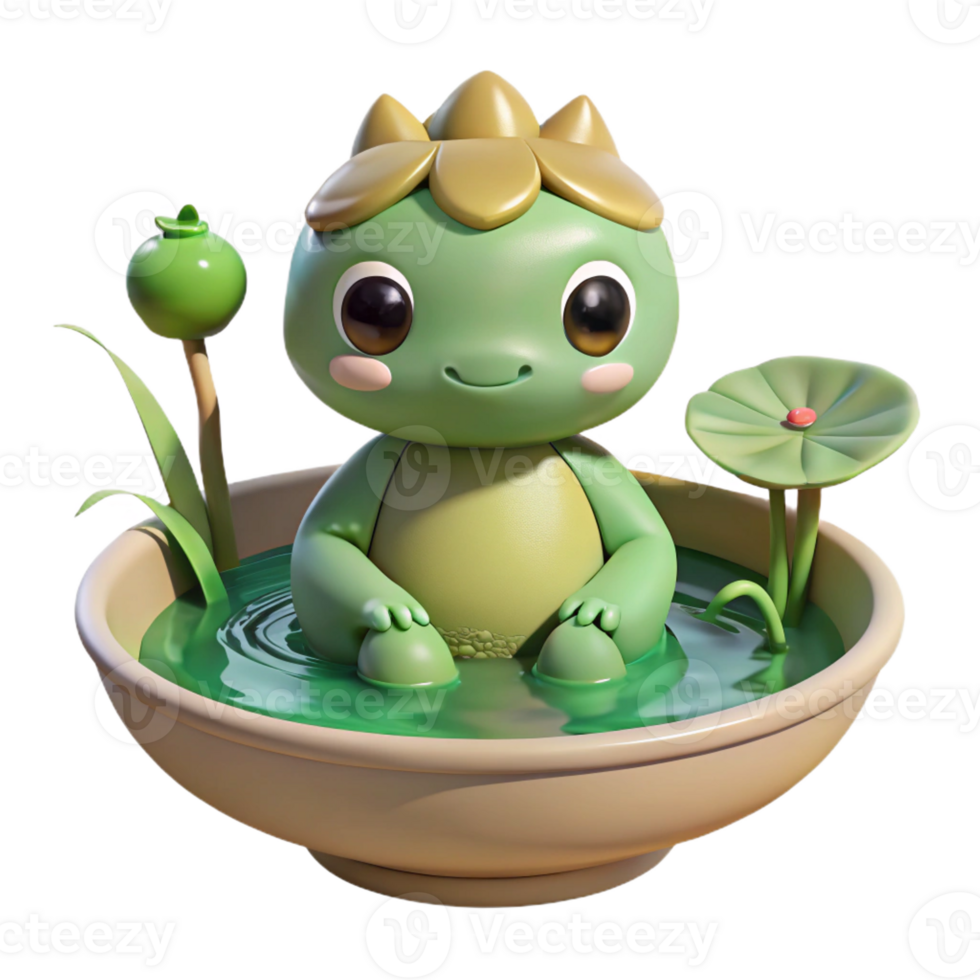stunning traditional A serene Kappa with a water-filled bowl on its head, sitting by a tranquil pond, dappled sunlight, Japanese watercolor style exclusive png