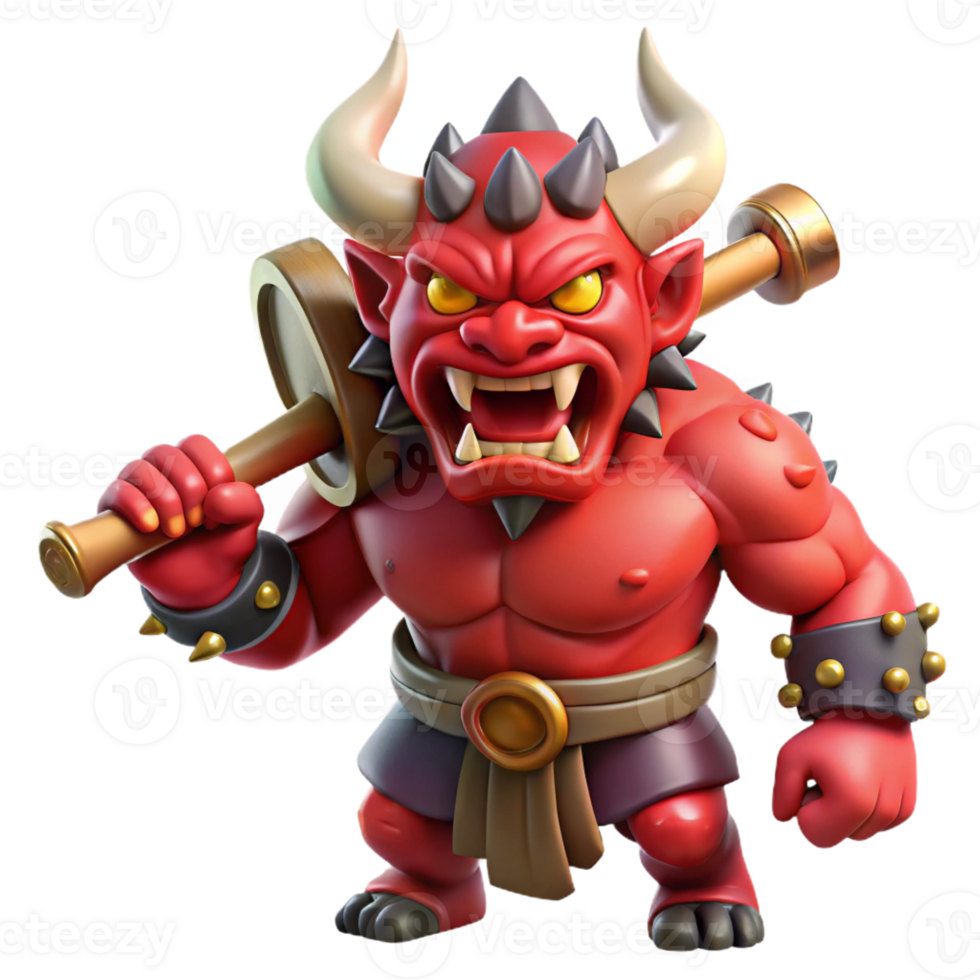 extraordinary artistic A powerful Oni with crimson skin and horns of bone, wielding a giant kanabo club, dramatic spotlighting, Japanese woodblock print style 4K png