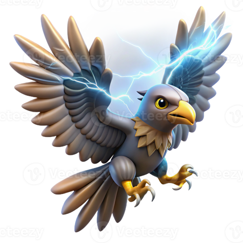 stunning contemporary A majestic Thunderbird with feathers of lightning, soaring through a stormy sky, dramatic backlighting, Native American art style premium png