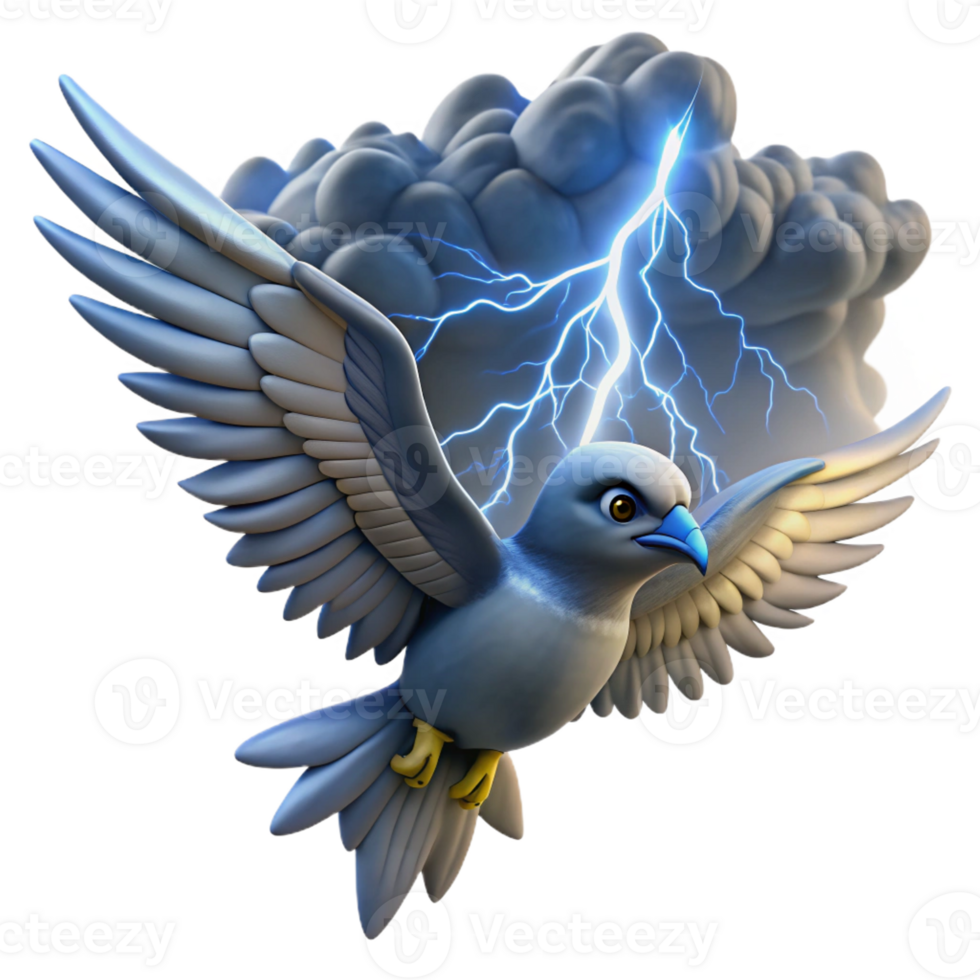 stunning traditional A majestic Thunderbird with feathers of lightning, soaring through a stormy sky, dramatic backlighting, Native American art style high resolution png