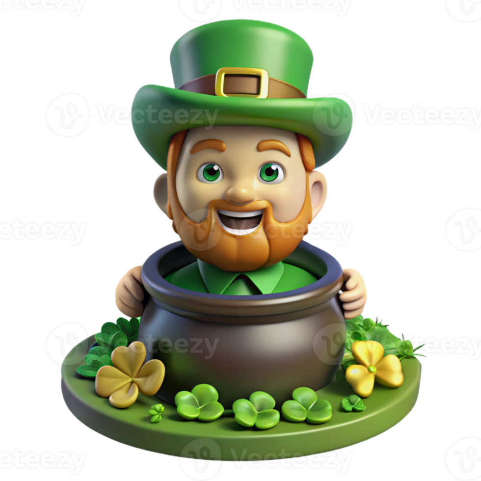 beautiful rustic A mischievous Leprechaun with a pot of gold, hiding amongst a patch of four-leaf clovers, dappled sunlight, Irish folklore art style high resolution png