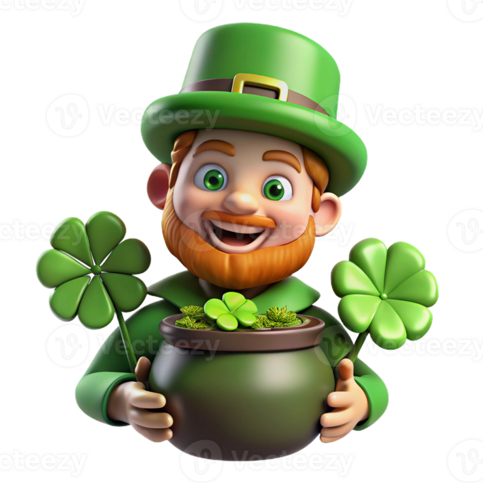 impressive minimalist A mischievous Leprechaun with a pot of gold, hiding amongst a patch of four-leaf clovers, dappled sunlight, Irish folklore art style 4K png