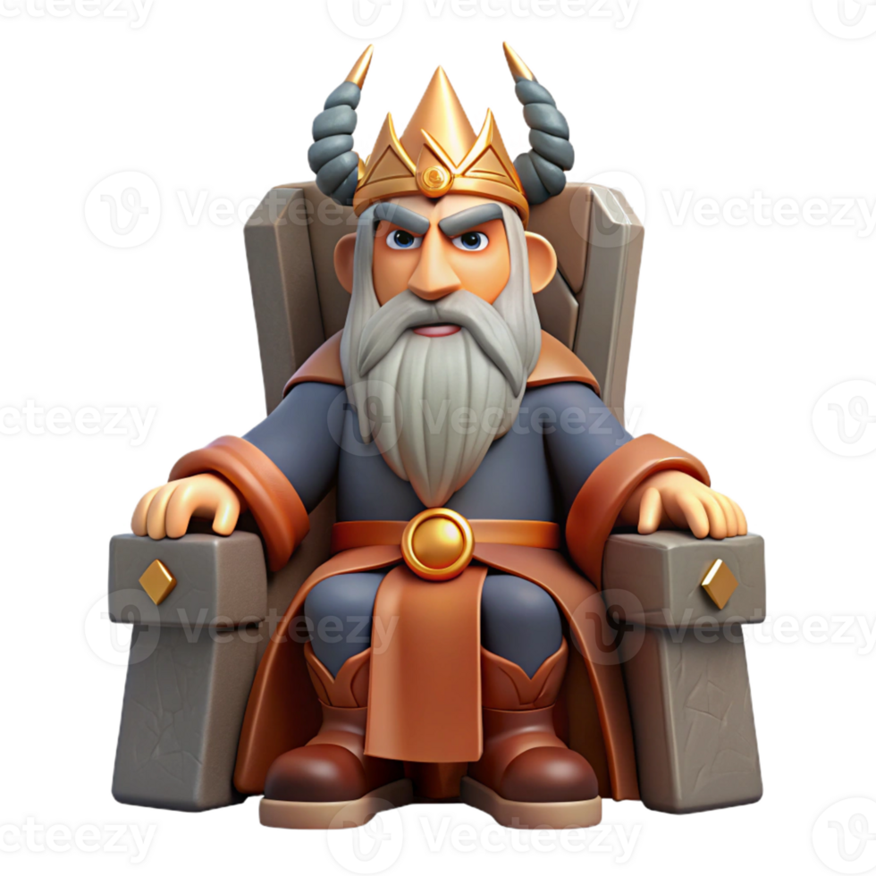 beautiful artistic A wise Odin with a single eye and flowing beard, perched on his throne in Valhalla, dramatic backlighting, Viking art style premium png