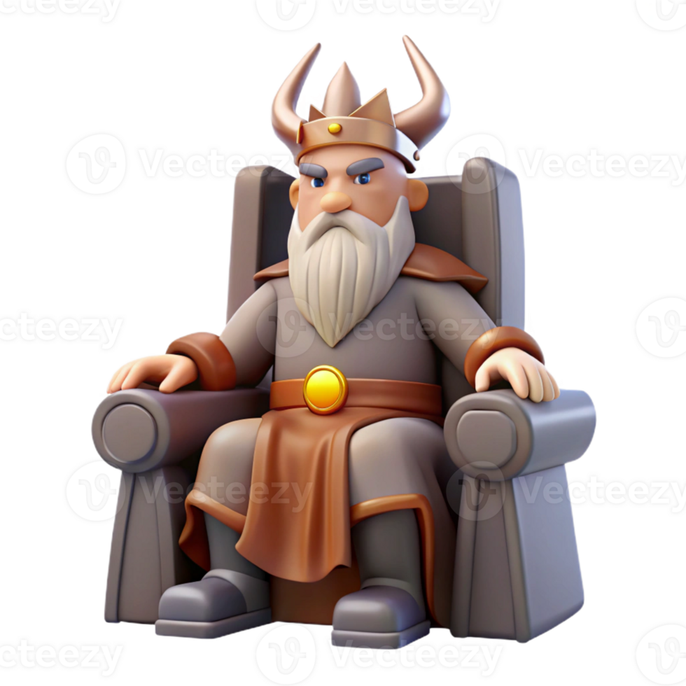 elegant abstract A wise Odin with a single eye and flowing beard, perched on his throne in Valhalla, dramatic backlighting, Viking art style professional png