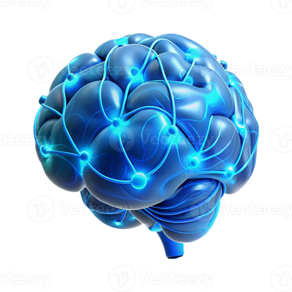 beautiful rustic A holographic projection of a human brain, intricate neural pathways illuminated with electric blue light, rendered in a futuristic, minimalist style authentic png