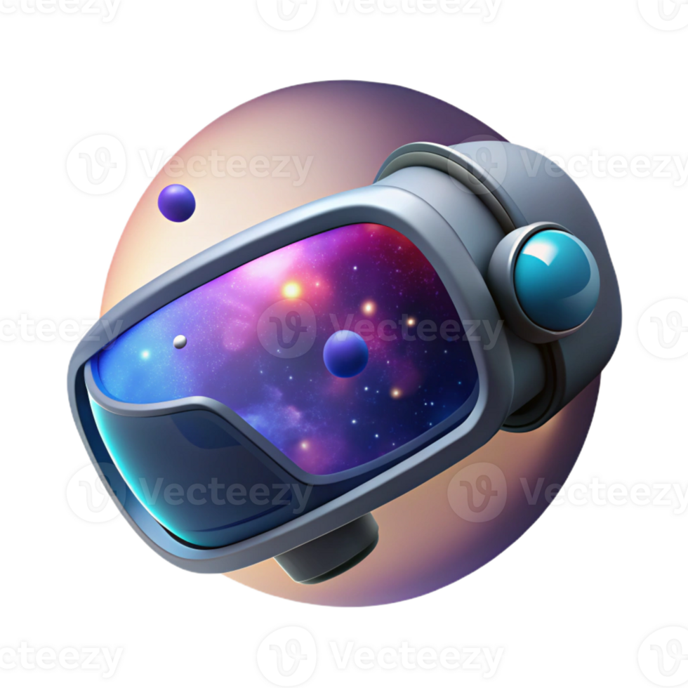 dramatic modern A single, sleek virtual reality headset floating in space, reflecting a nebula, soft cosmic lighting, surreal style genuine png