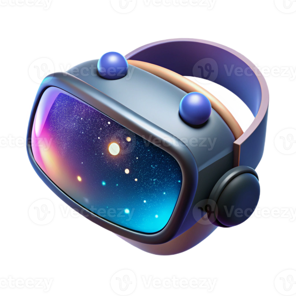 serene abstract A single, sleek virtual reality headset floating in space, reflecting a nebula, soft cosmic lighting, surreal style authentic png