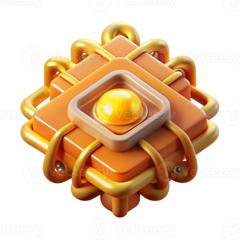 vibrant classic A quantum computer core radiating energy, intricate geometric patterns glowing with warm orange light, technical illustration style professional png