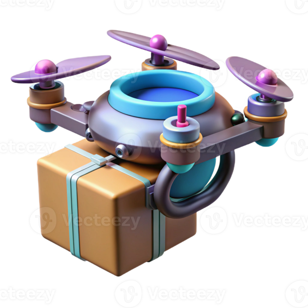 beautiful traditional A futuristic drone delivering a package, city lights blurring below, cyberpunk style high resolution png