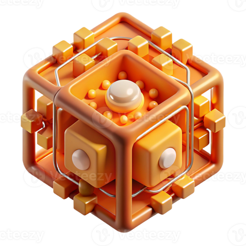 extraordinary abstract A quantum computer core radiating energy, intricate geometric patterns glowing with warm orange light, technical illustration style genuine png