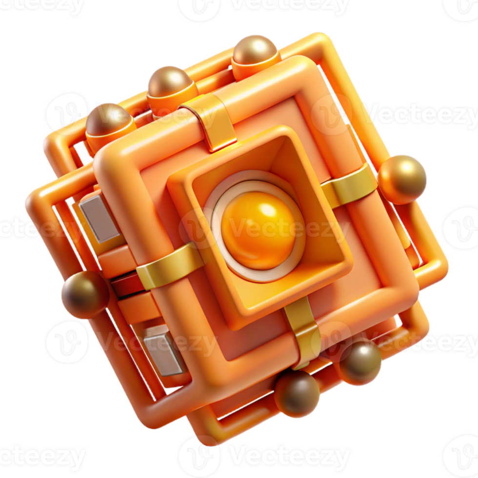 serene classic A quantum computer core radiating energy, intricate geometric patterns glowing with warm orange light, technical illustration style exclusive png