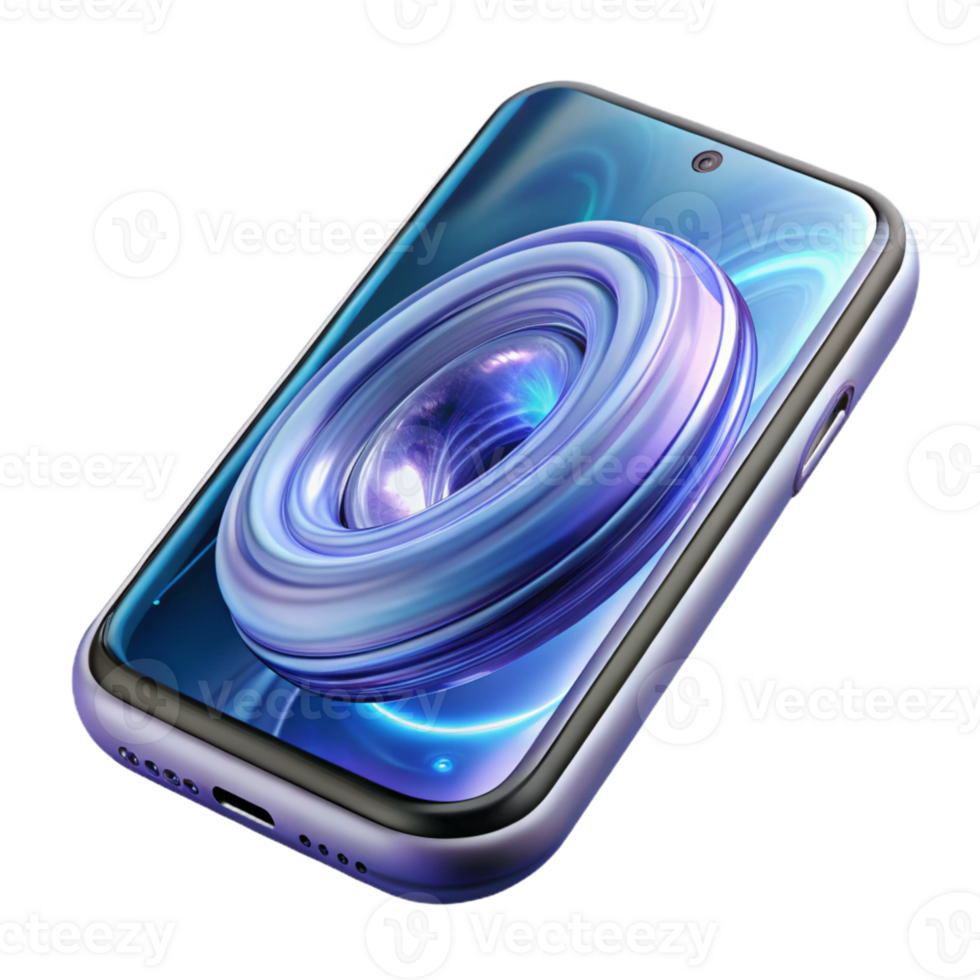 extraordinary vintage A levitating transparent smartphone displaying a swirling galaxy, internal components visible, futuristic minimalist style high quality png