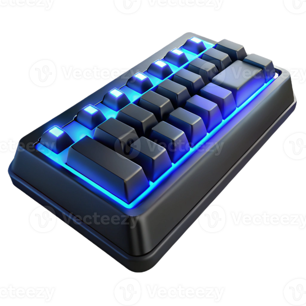 impressive minimalist A futuristic keyboard with glowing keys, sleek black design, blue backlighting premium png