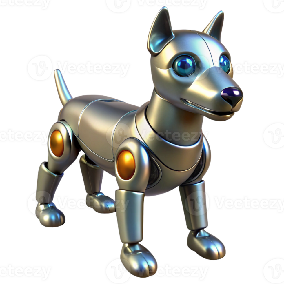 magnificent vintage A robotic dog with glowing eyes, metallic finish, sleek design authentic png
