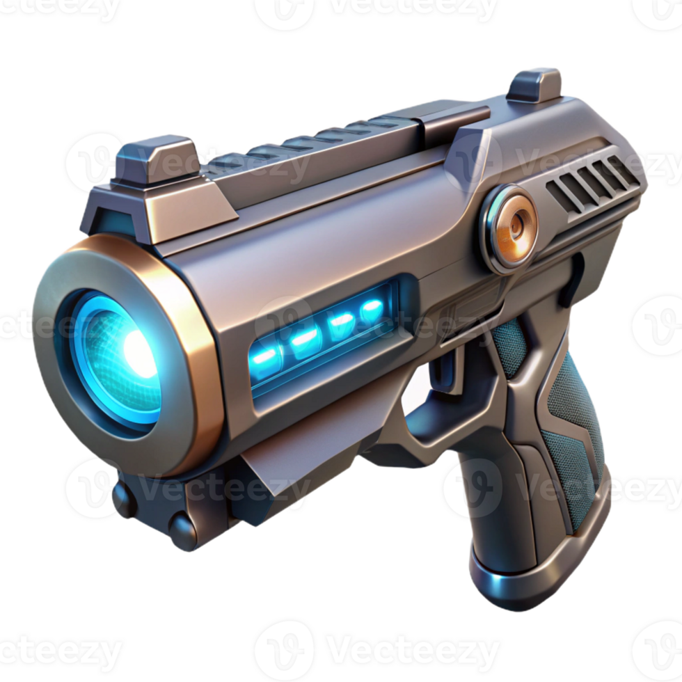 vibrant abstract A futuristic gun with glowing energy core, sleek design, dark metallic finish authentic png