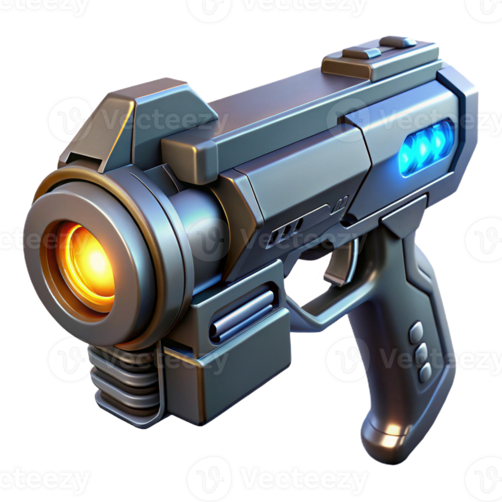 magnificent minimalist A futuristic gun with glowing energy core, sleek design, dark metallic finish professional png