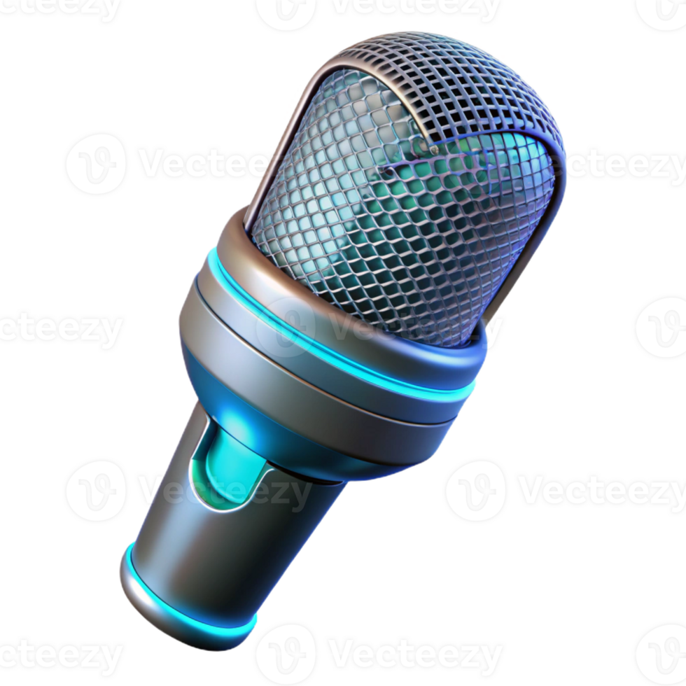 magnificent classic A futuristic microphone with glowing mesh, sleek design, chrome finish high resolution png