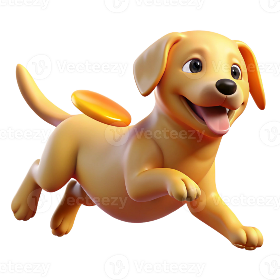 stunning modern A playful golden retriever puppy leaping through the air, catching a frisbee, golden hour lighting, whimsical style, authentic png