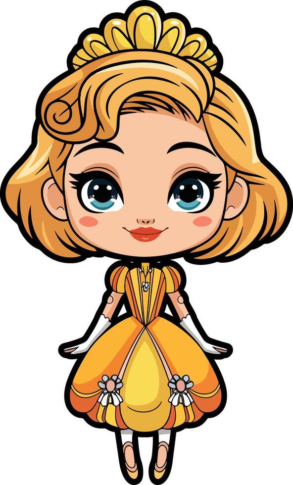 princess cartoon character sticker with nice dress vector