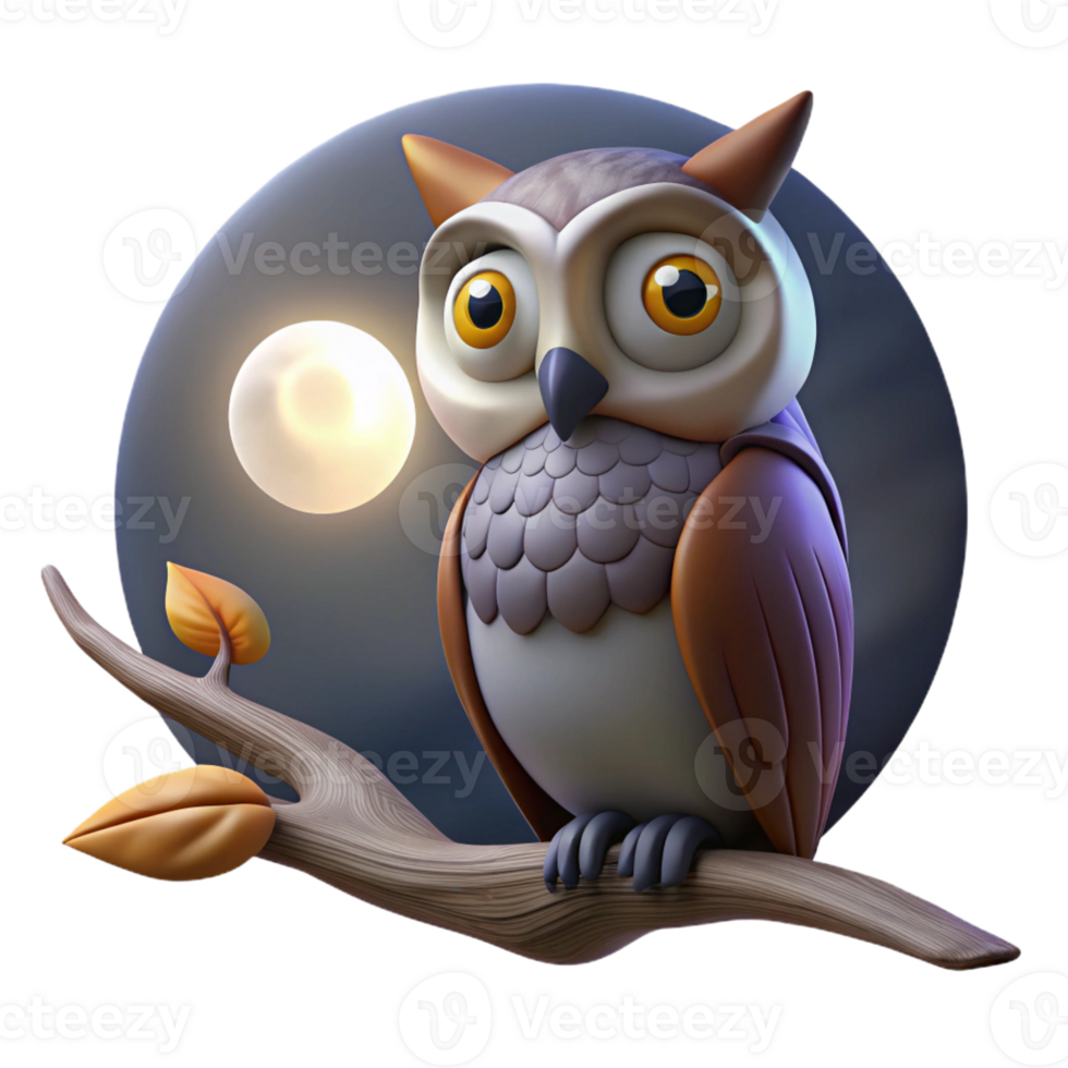 wonderful modern A wise old owl perched on a tree branch, nocturnal scene, moonlight, mystical style, genuine png