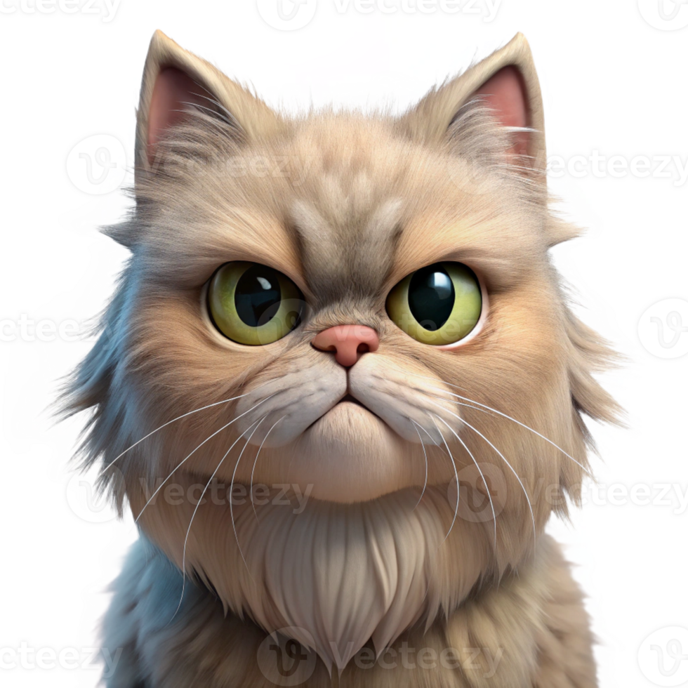 stunning abstract A grumpy-looking persian cat with fluffy fur, close-up, studio lighting, painterly style, authentic png