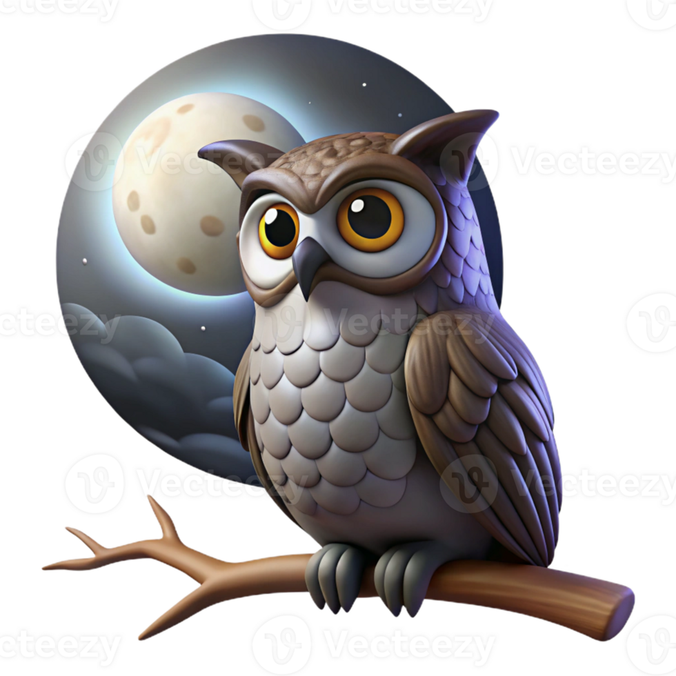 vibrant rustic A wise old owl perched on a tree branch, nocturnal scene, moonlight, mystical style, high resolution png