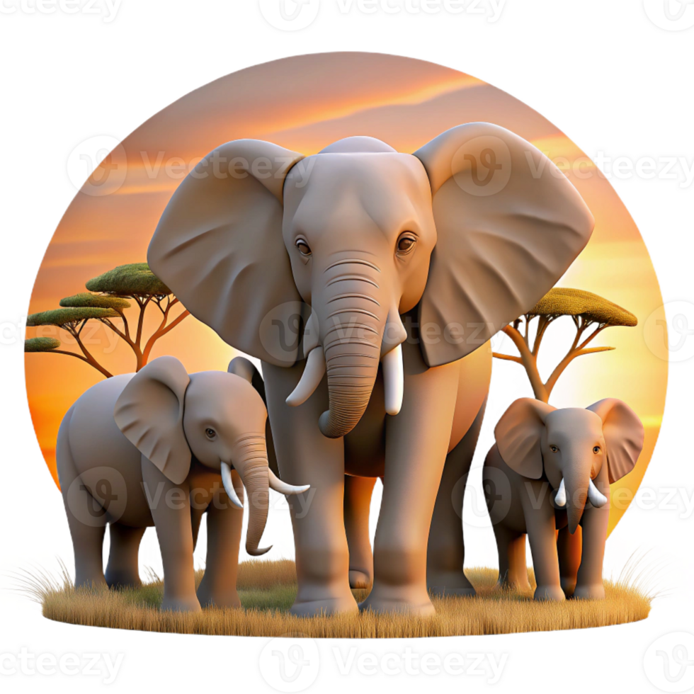 serene contemporary A herd of African elephants migrating across the savanna, sunset lighting, cinematic style, authentic png