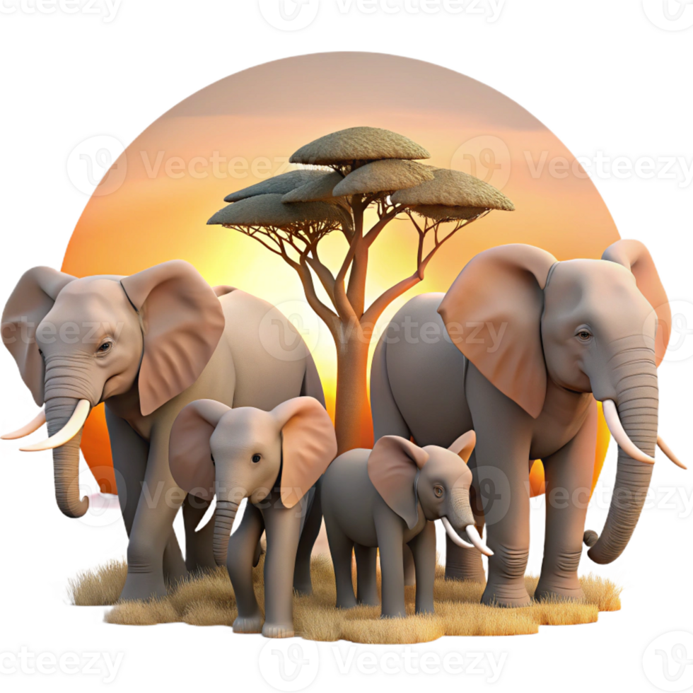 impressive minimalist A herd of African elephants migrating across the savanna, sunset lighting, cinematic style, exclusive png