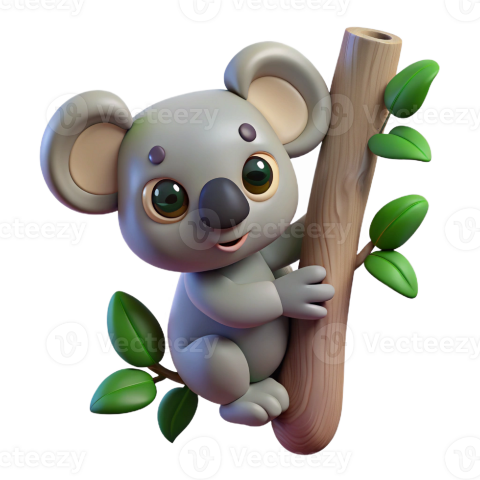 impressive rustic A curious koala clinging to a eucalyptus tree, Australian outback setting, bright sunlight, cute style, premium png