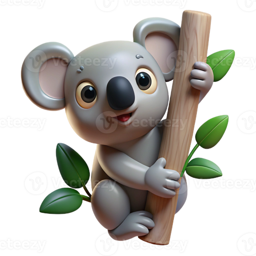 impressive creative A curious koala clinging to a eucalyptus tree, Australian outback setting, bright sunlight, cute style, 4K png
