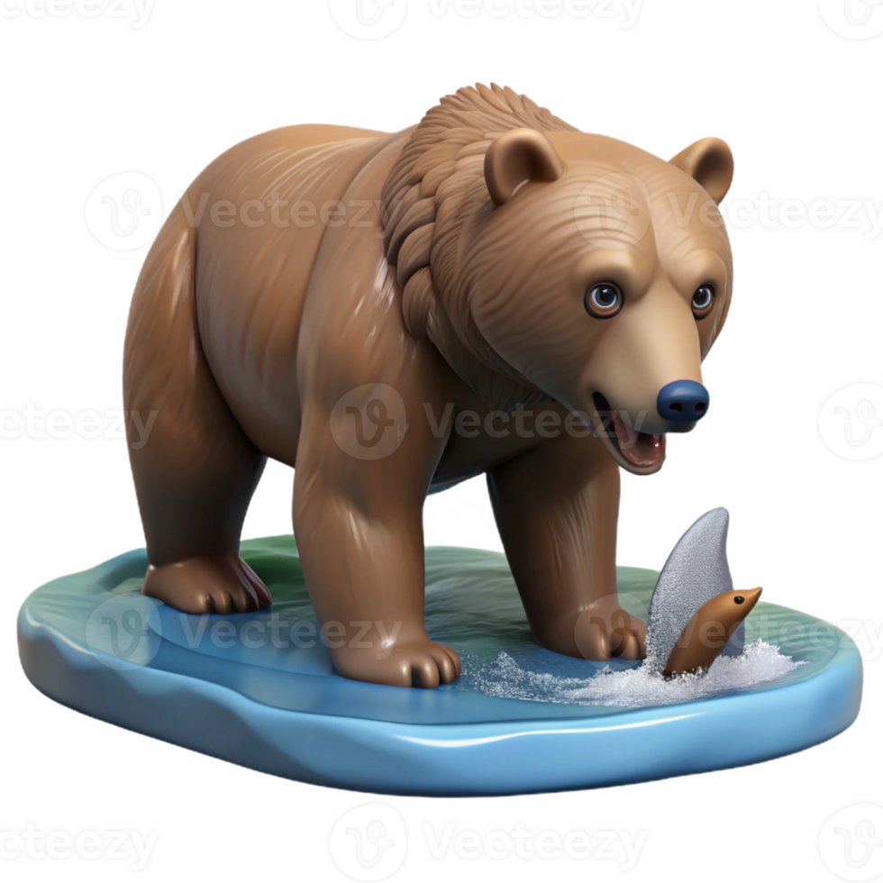 dramatic abstract A powerful grizzly bear fishing for salmon in a river, Alaskan wilderness setting, natural lighting, realistic style, high resolution png